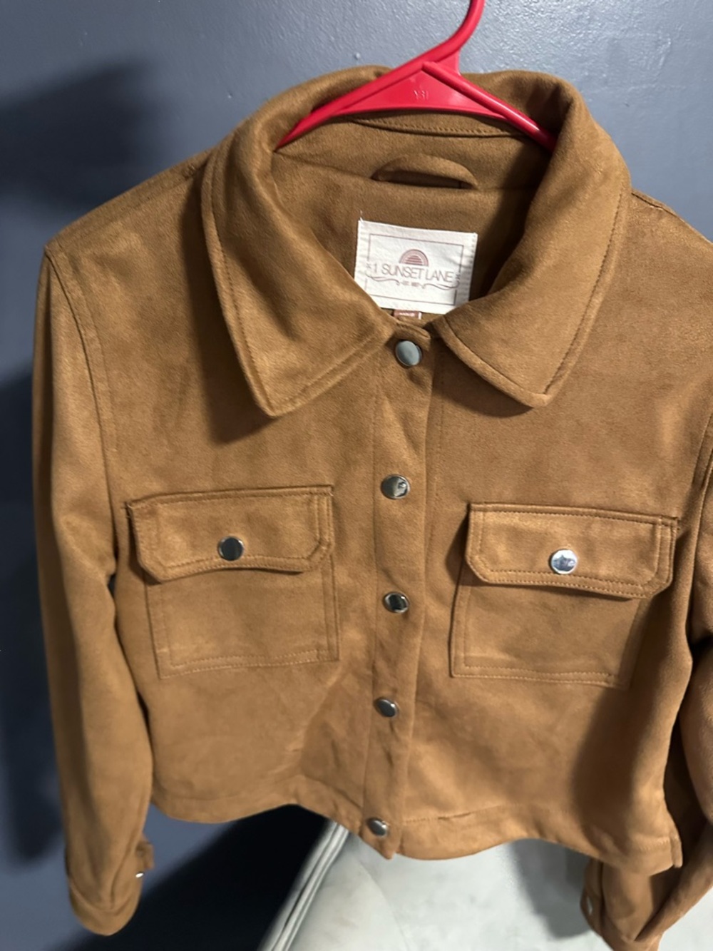 11 Sunset Lane Women's Suede Crop Jacket in Camel